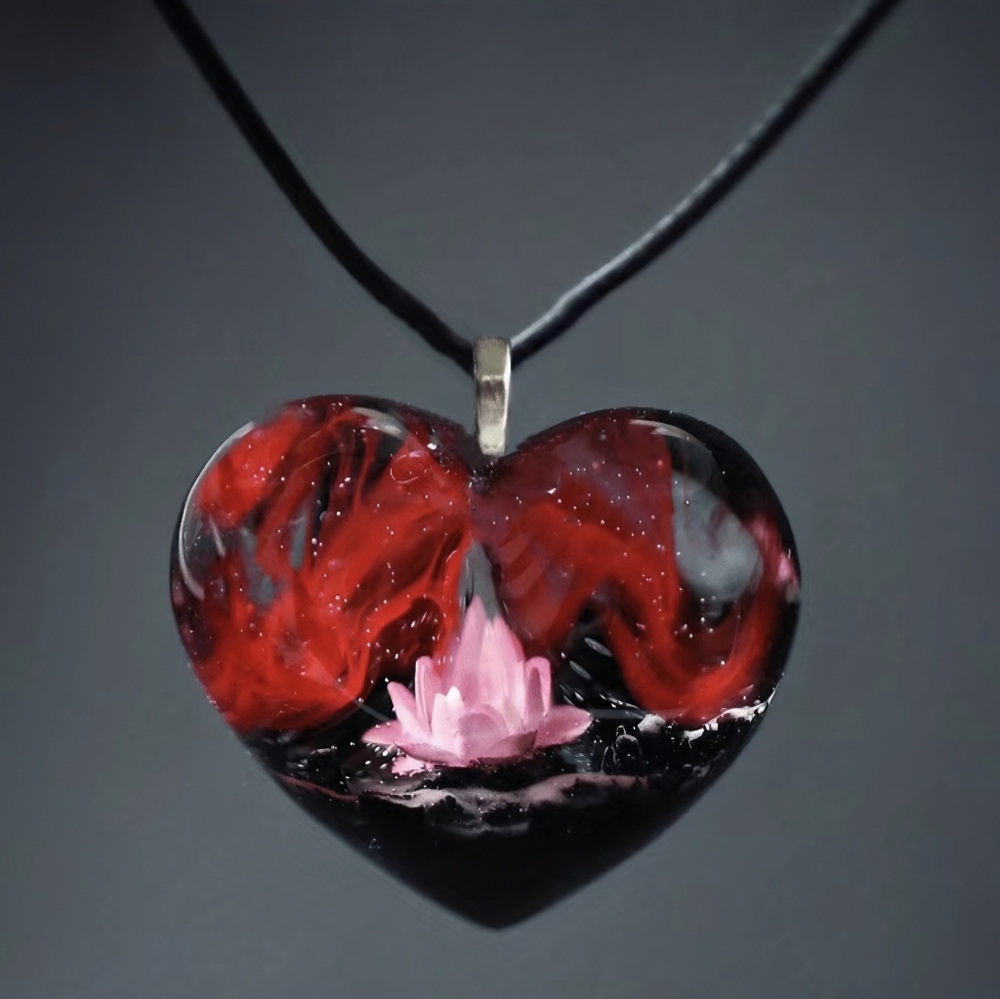 Elegant Red Heart Pendant on Black & Silver Necklace